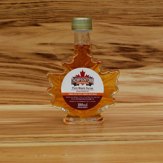 100 mL Glass Leaf Bottle of Thompsontown Pure Maple Syrup-Product of Ontario Canada