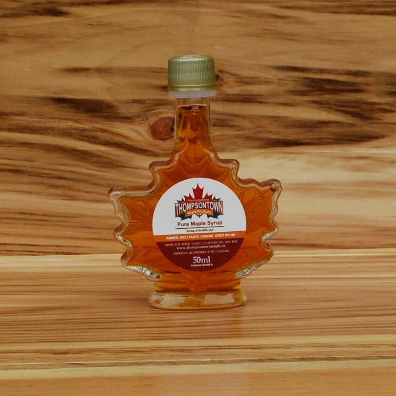 50 mL Glass Leaf Bottle of Thompsontown Pure Maple Syrup